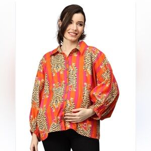 Fox & Hen Pink Striped Tiger Button Down